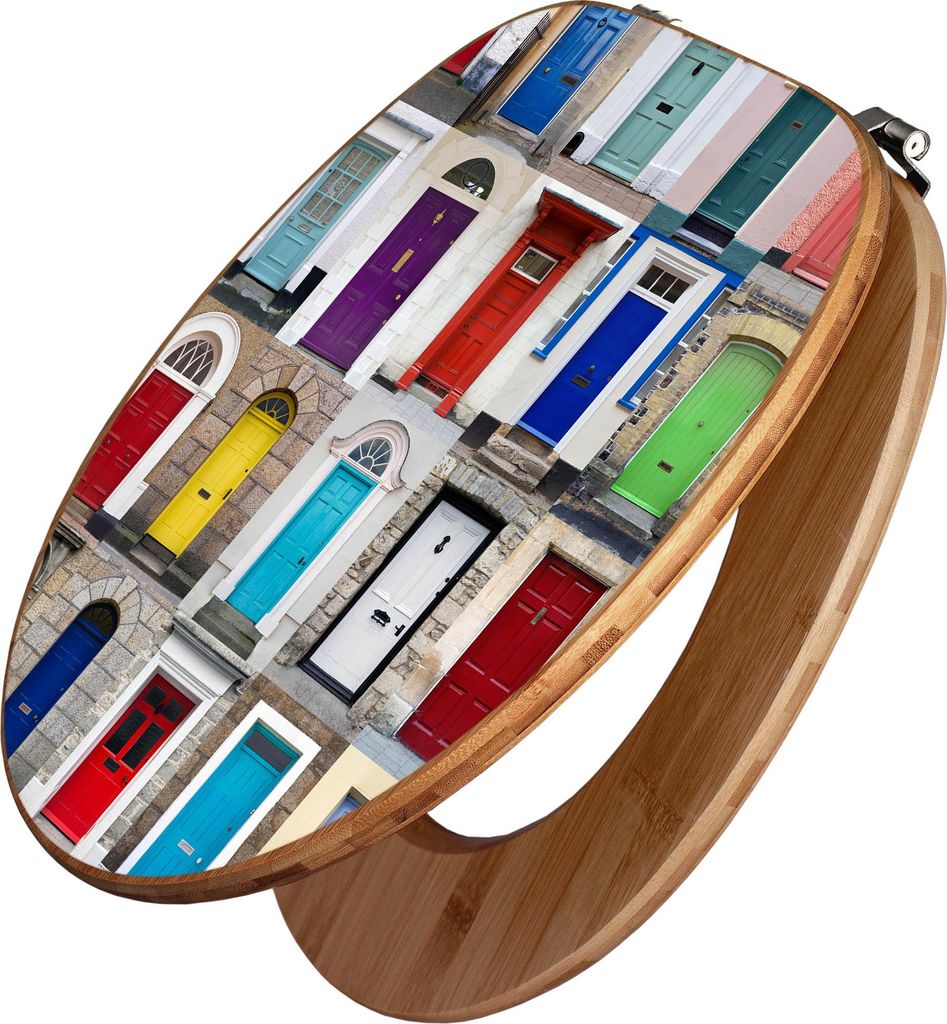 banjado Design WC Sitz Bambus 44x38x5cm - Türen - Toilettendeckel/Toilettensitz Bambus - hochwertiger Bambus Klodeckel/WC-Sitz mit Universal Schar...