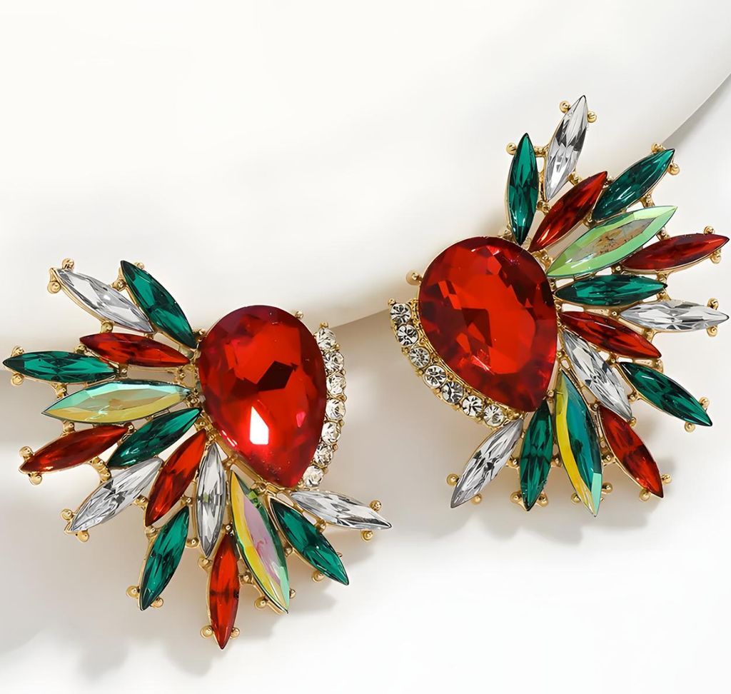 Elegante Ohrringe ER-38840 in Gold und Multicolor mit Kristallen KP38840