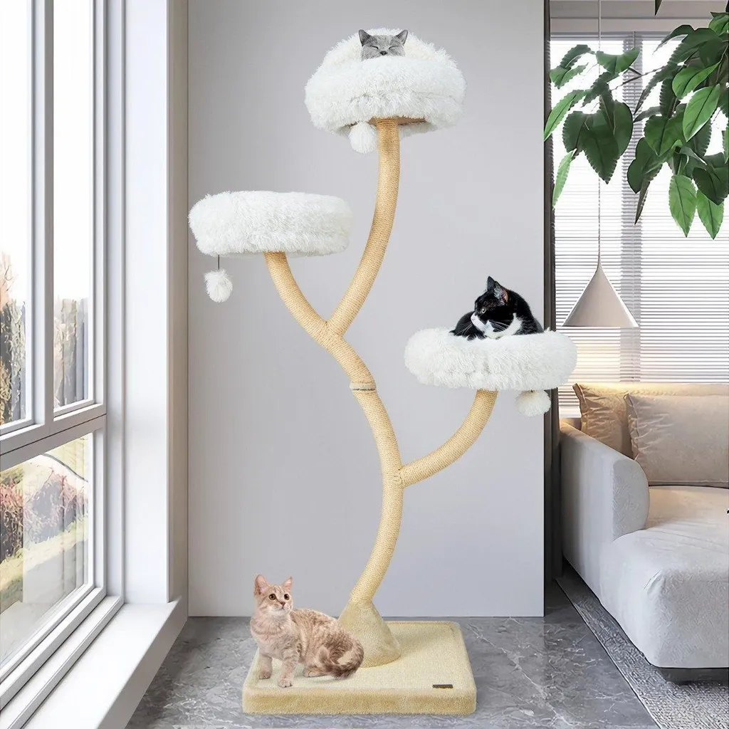 Arbre à chat 178 cm avec griffoirs en sisal et 3 plateformes beige XXL