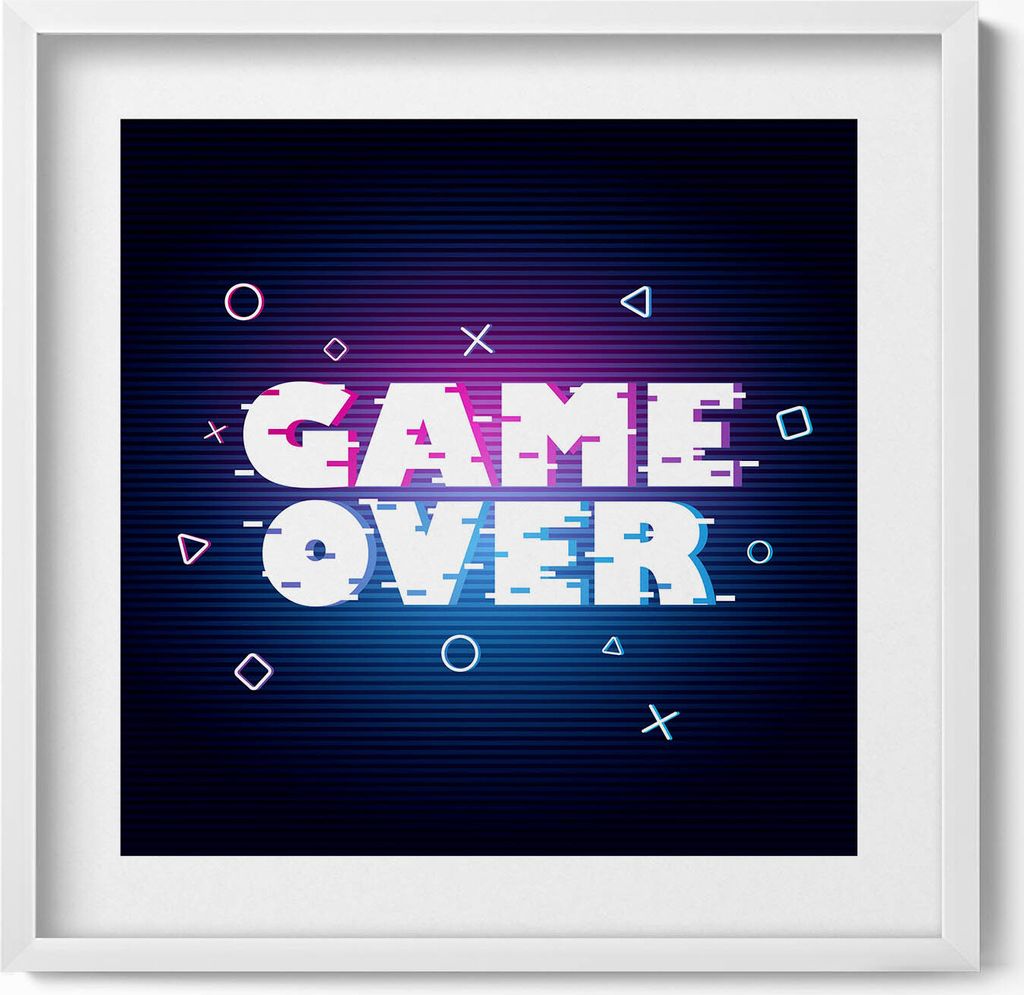 Stilisierter „Game over“-Schriftzug– Wandbild mit Rahmen – Gerahmtes Bild – Wanddekoration – 50x50 cm – Weiß Rahmen