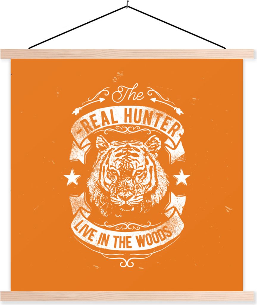 MuchoWow Textilposter Jahrgang - Tiger - Orange 60x60 cm mit holzfarbenen Rahmen - Wanddekoration