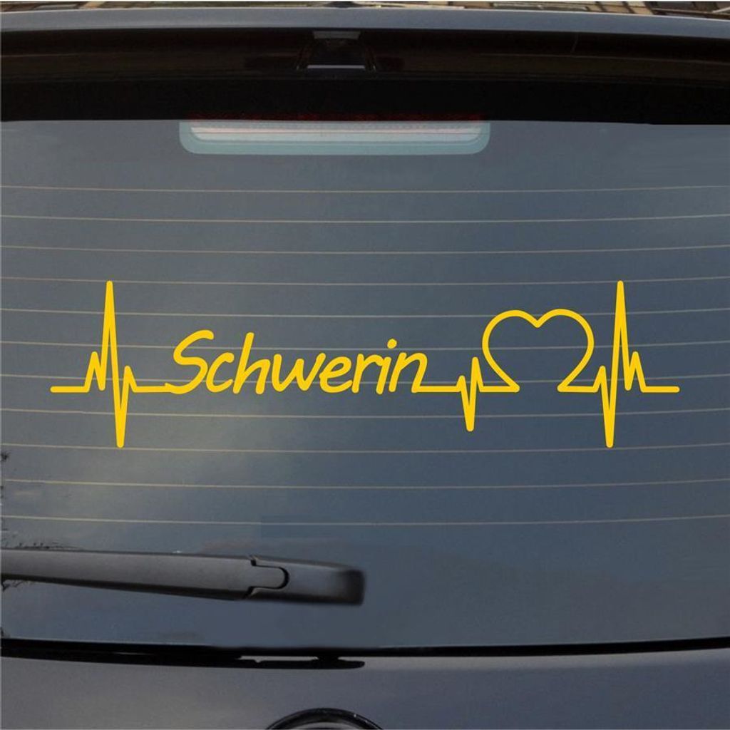 Heckscheibenaufkleber Schwerin Herzschlag Puls Stadt Liebe 55x14 cm Gelb Auto Aufkleber Sticker