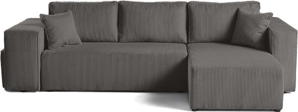 Best Möbel Topaze - 4-Sitzer Ecksofa beidseitig montierbar - Schlaffunktion und Bettkasten, Tablet und Poufs - aus Cordstoff , Grau