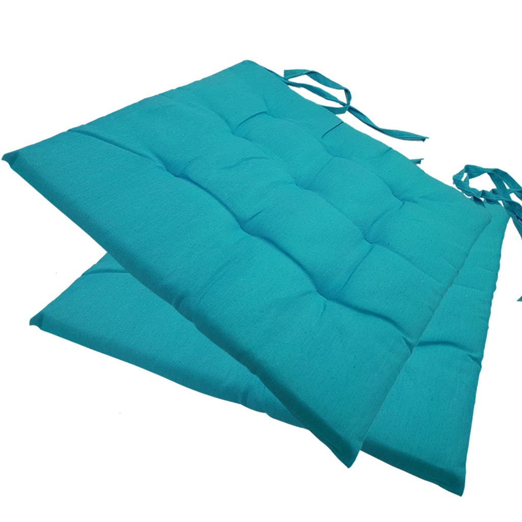 Stuhlkissen 40x40 cm ComfySeat - Sitzkissen mit Bändern / Schleife, 9-fache Steppung - Indoor & Outdoor, Farbe:Aqua, Set:2er Set