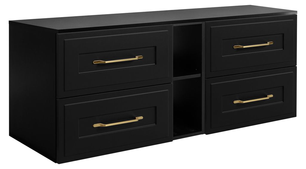 Badezimmer-Unterschrank-Set, Schwarz, 180 (2 x 80 + 20) x 46 x 58 cm, 3 Grifffarben zur Auswahl