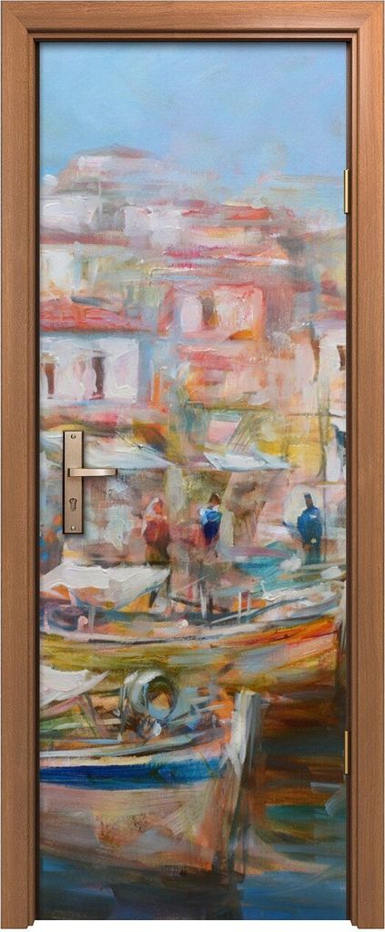 Türposter 70x200 cm Türaufkleber Türtapete Türfolie Klebefolie Boote auf der Insel Harbor Malerei