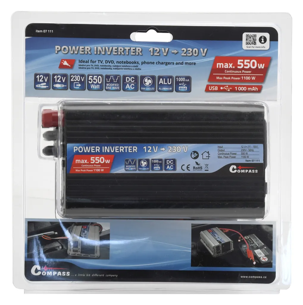 Transformateur de Tension 12V 230V 550W Compass avec Sortie USB - 8