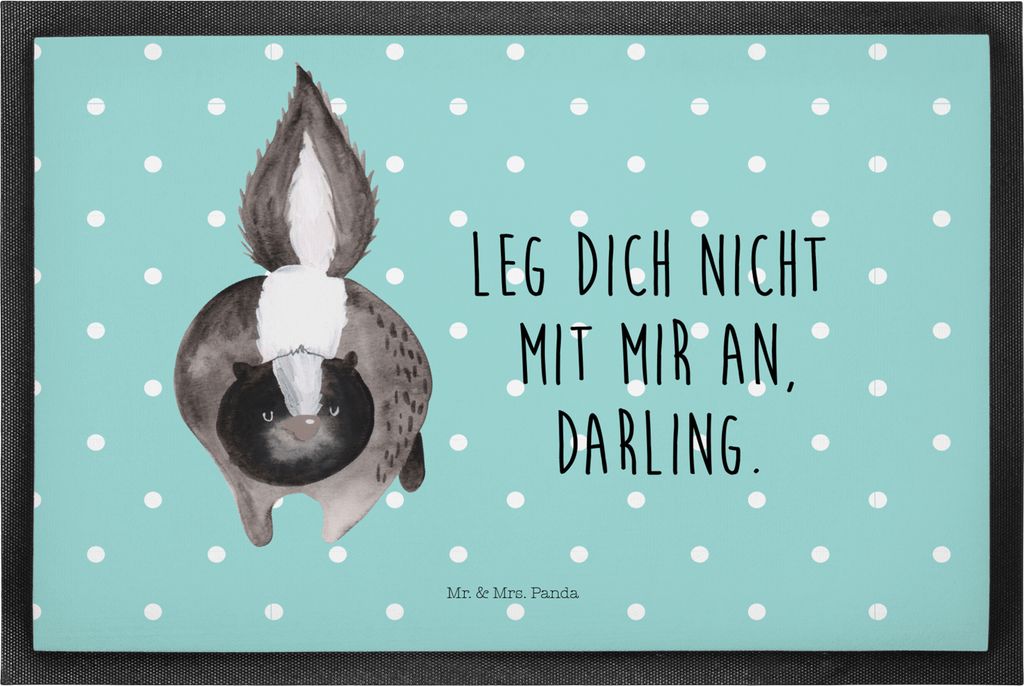 Mr. & Mrs. Panda Bodenvorleger Stinktier Angriff 50 x 75 cm - Türkis Pastell - Geschenk, Wildtier, Gummimatte, Drohung, Schmutzmatte, Raubtier, Sk...