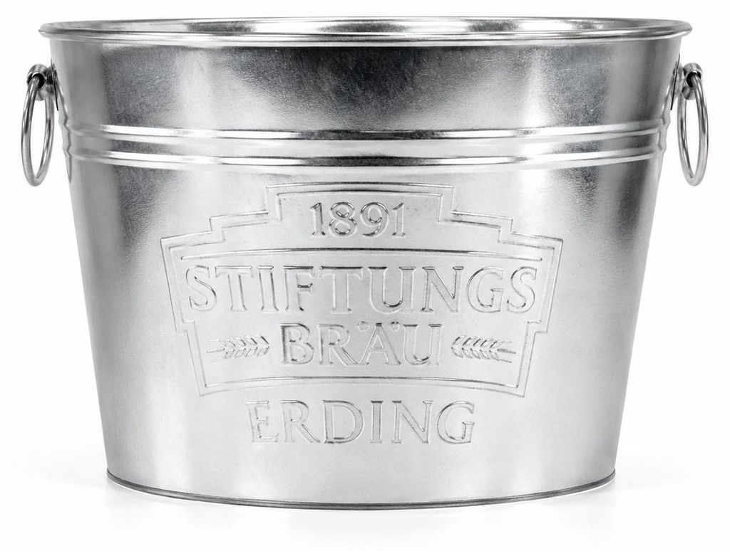 Stiftungsbräu Erding Getränkekühler aus Metall - Verzinkter Flaschenkühler mit Prägung - Bierkühler für Flaschen, Dosen & Eiswürfel