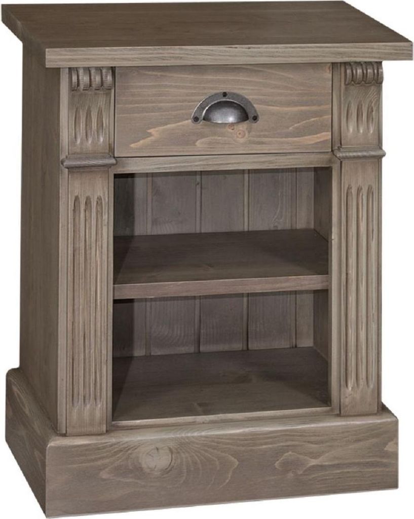 Casa Padrino Landhausstil Nachttisch mit Schublade und Regal Braun 49 x 33 x H. 60 cm - Massivholz Nachtkommode - Nachtschrank - Landhausstil Schla...