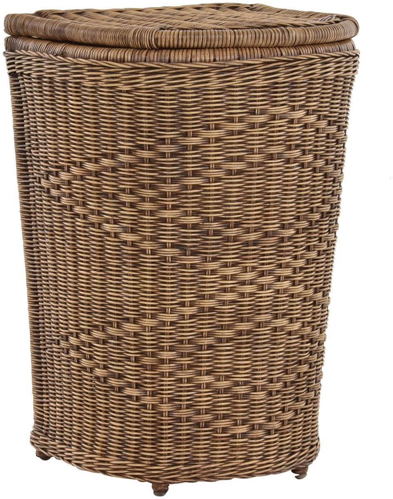 KRINES HOME Edle Rattan Wäschetonne Wäschekorb mit Deckel Korb Aufbewahrung für Wäsche mit Inlett Wäschesammler (Vintage Braun)
