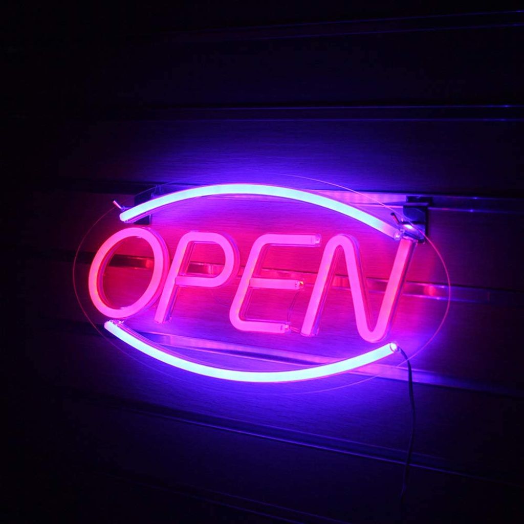 fluorescent open sign