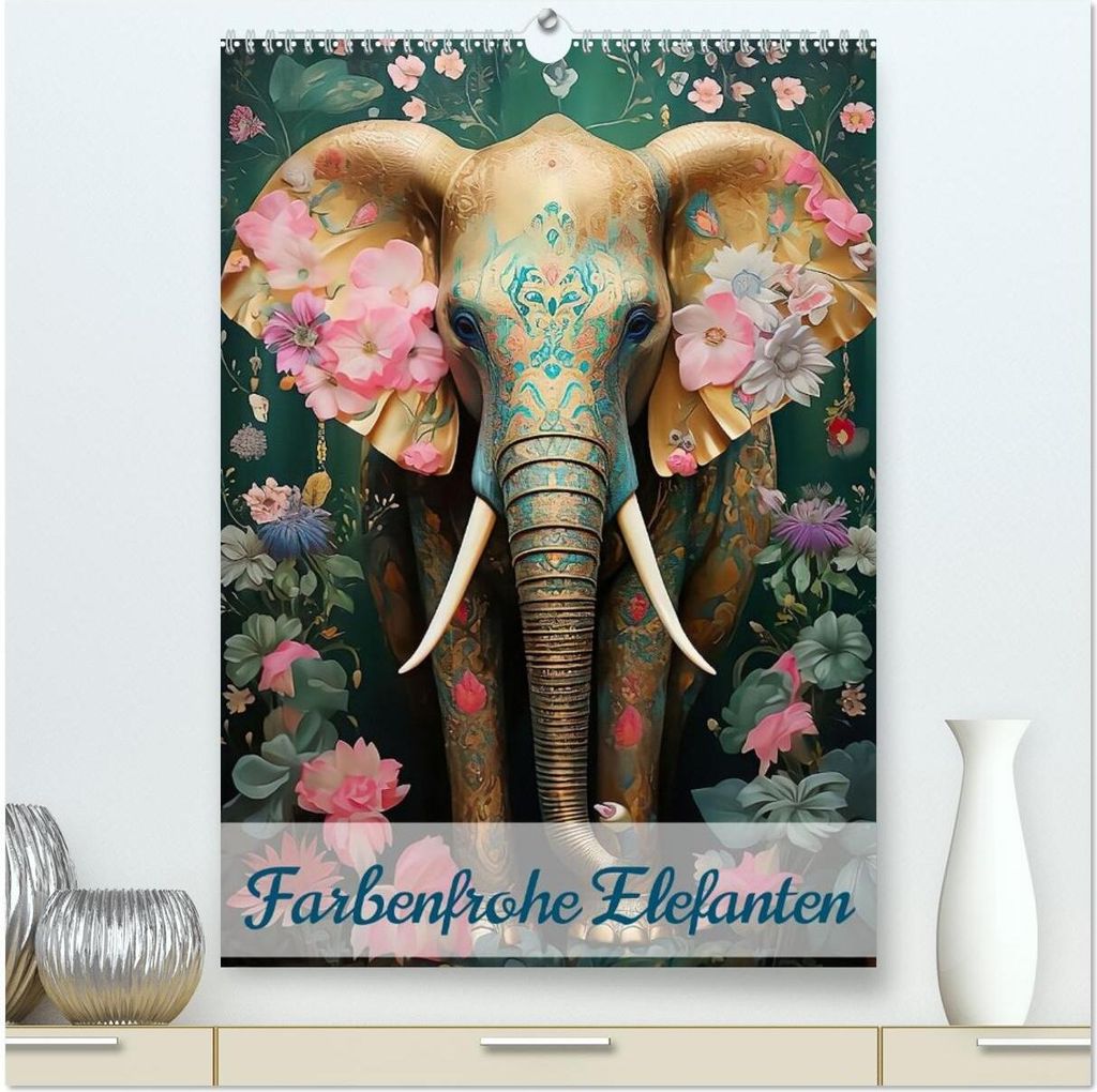 Farbenfrohe Elefanten (hochwertiger Premium Wandkalender 2026 DIN A2 hoch), Kunstdruck in Hochglanz