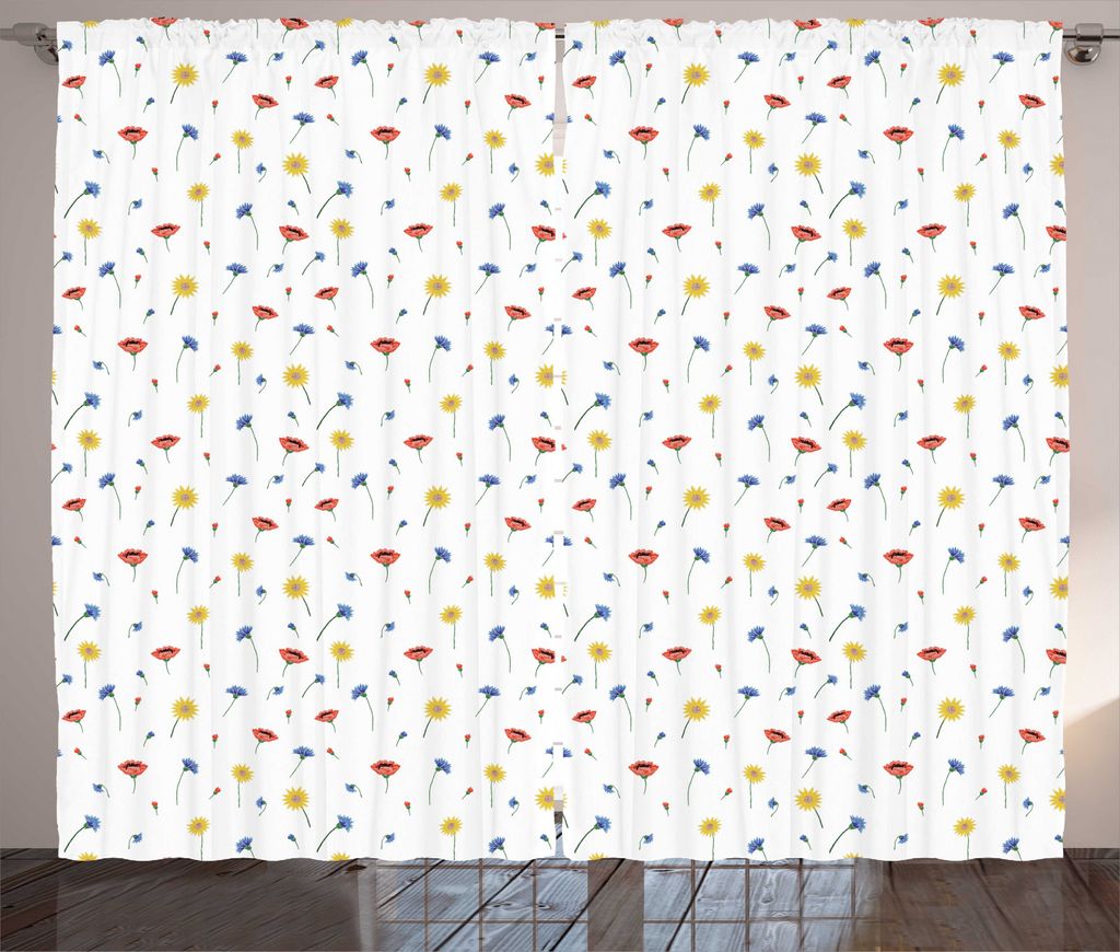 ABAKUHAUS Blume Rustikaler Vorhang, Verziert Illustration Garten, Wohnzimmer Universalband Gardinen mit Schlaufen und Haken, 280 x 245 cm, Mehrfarbig
