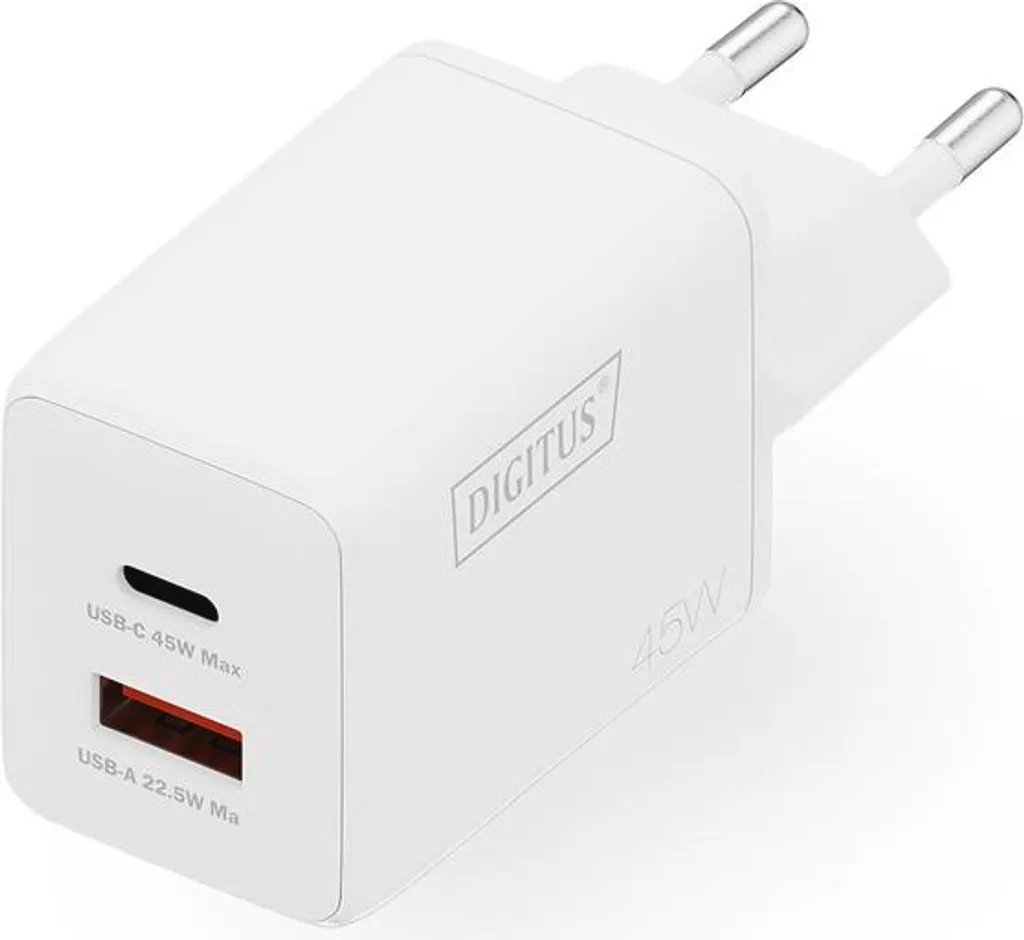Adaptateur Secteur USB-C Digitus blanc avec prise murale de type Europe
