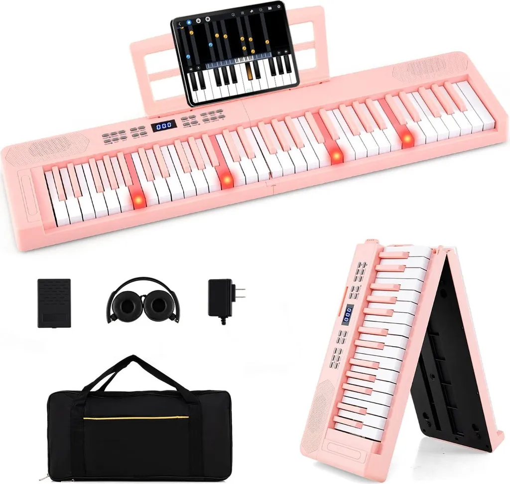 Clavier électronique 61 touches rose pliable pour voyager et créer