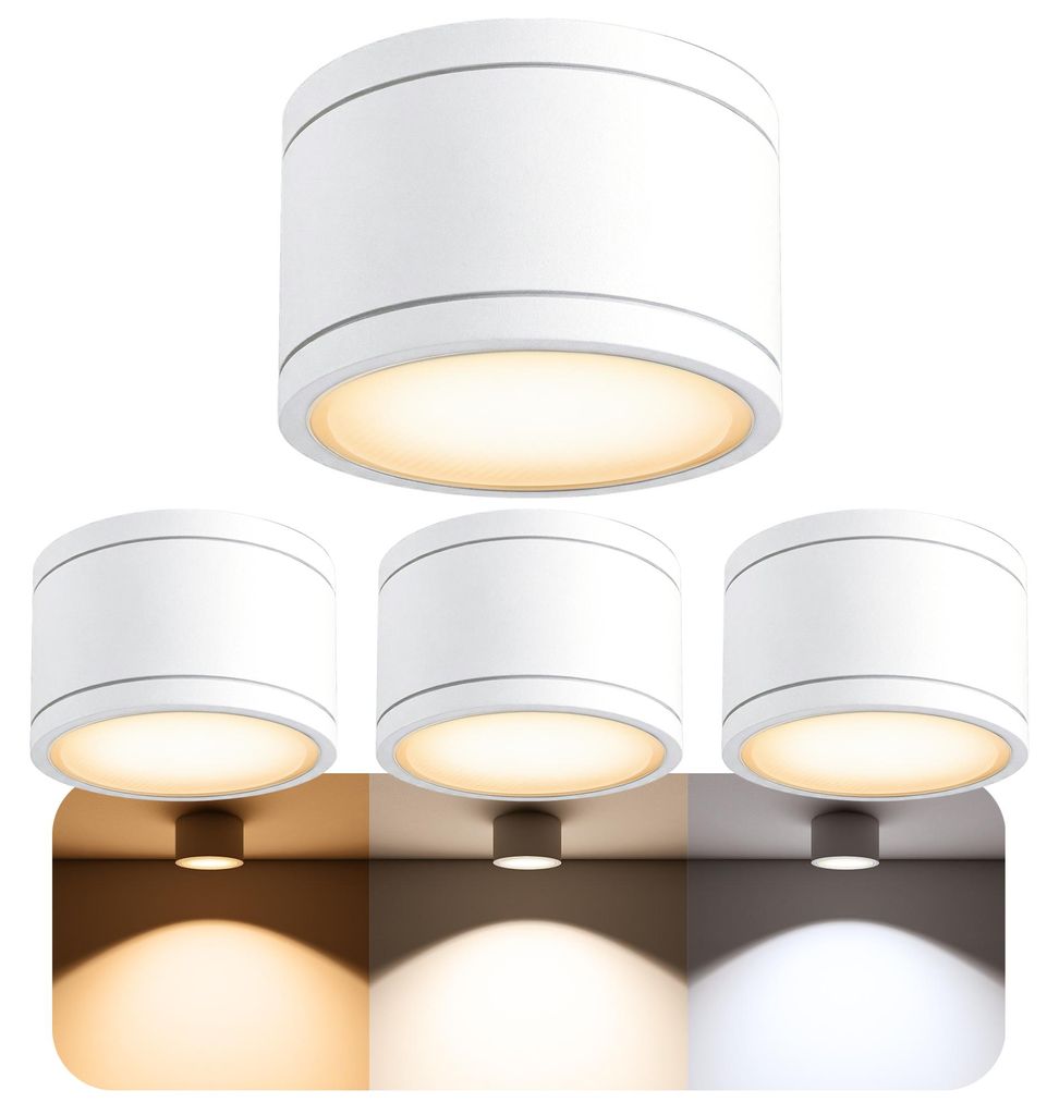 4er Set SSC-LUXon CELI-WX LED Aufbauspots weiß flach IP44 für Bad & Außen - 3CCT Lichtfarbe warmweiß neutralweiß kaltweiß - GX53 230V Aufputz...