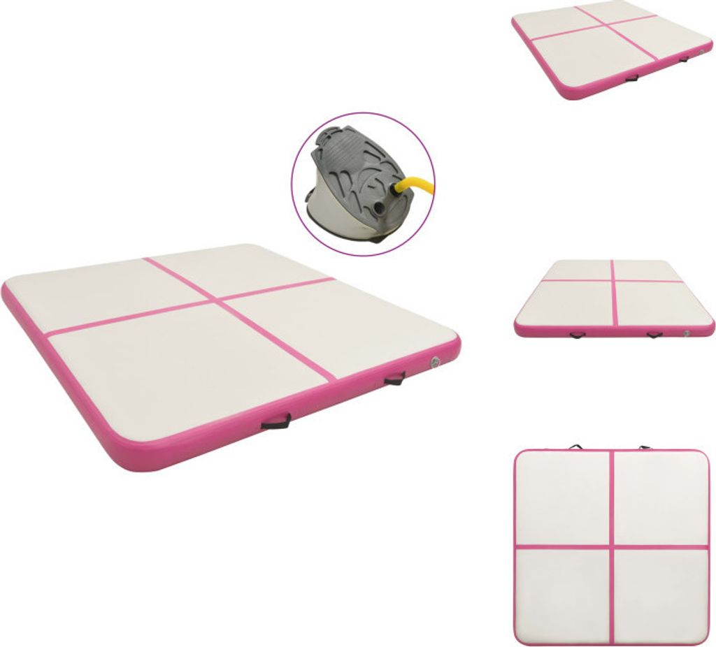 vidaXL Aufblasbare Gymnastikmatte mit Pumpe 200x200x10 cm PVC Rosa - Yoga- & Pilatesmatten