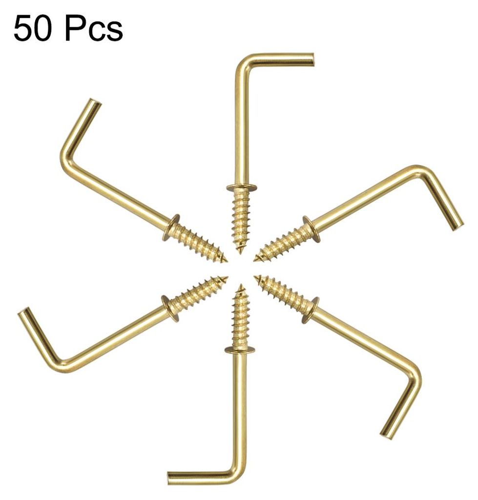 50 Stk. Schraubhaken Deckenhaken Selbstschneidend Einschrauben Haken mit Platte Golden 1,4"