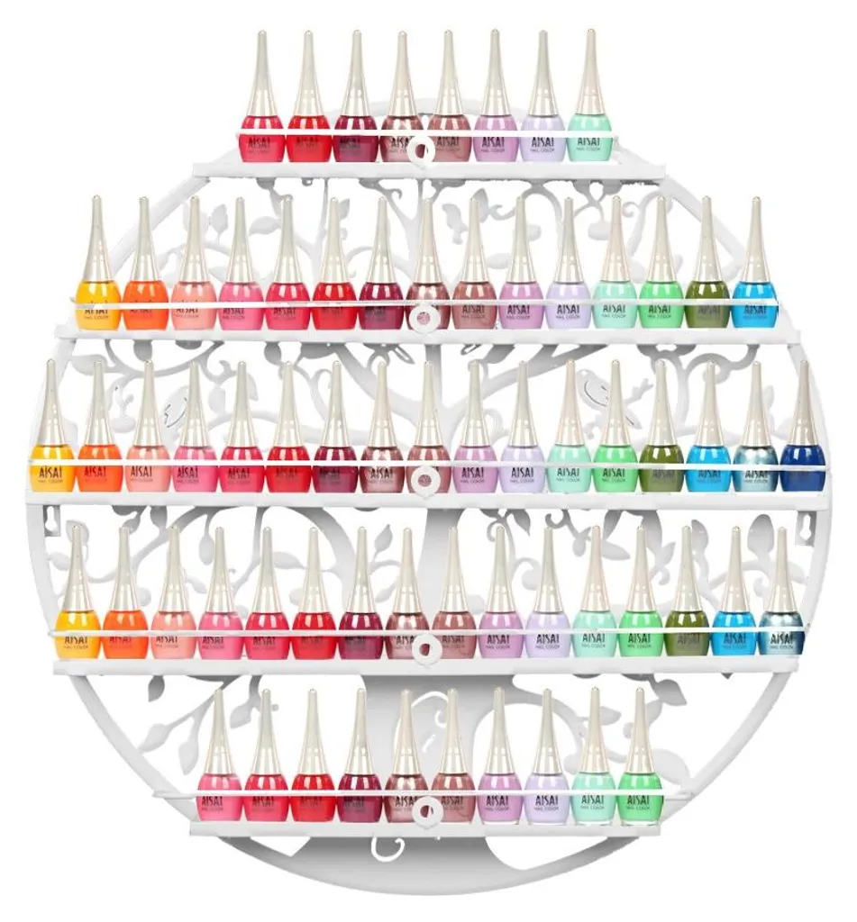 FullBerg Étagère à Vernis à Ongles en Métal Blanc 5 Étages Murale Ronde