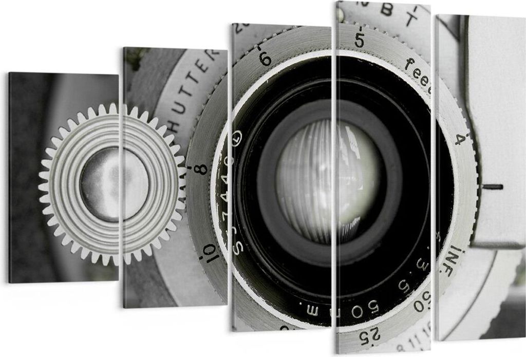 Bild auf Leinwand - Leinwandbild - 5 Teile - Objektiv Schwarzweiß Vintage - 150x100cm - Wand Bild - Wanddeko - Wandbilder - Leinwanddruck - Bilder...