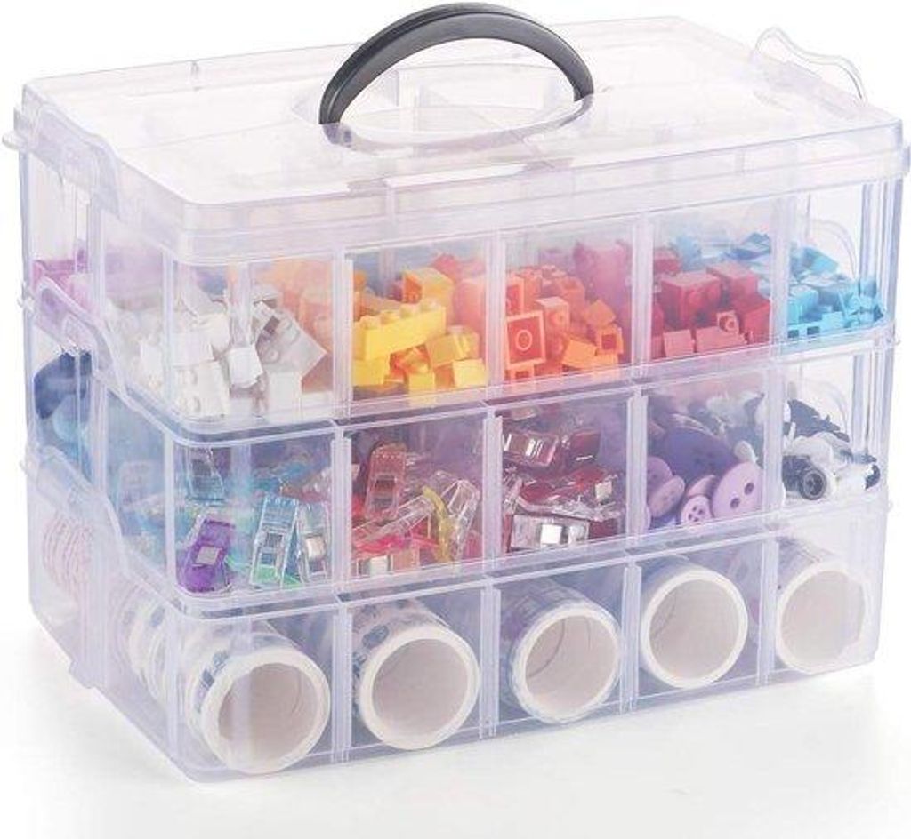 Schönheitskoffer - 30 Fächer - Transparenter Kunststoffkoffer - Bastelkoffer für Schmuck