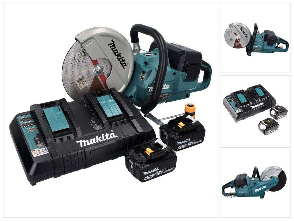 Makita DCE 090 PT2X1 Akku Trennschleifer 36 V ( 2x 18 V ) 230 mm Brushless + 2x Akku 5,0 Ah + Doppelladegerät