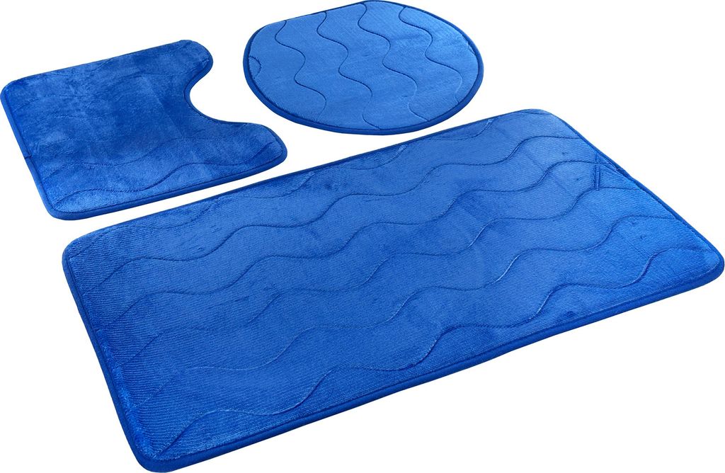 Badezimmer Teppiche Sumba Blau 23 - Dreiteilig 3 Stück: Teppich 45x75+ Unterlage 45x35+ Auflage 44x38
