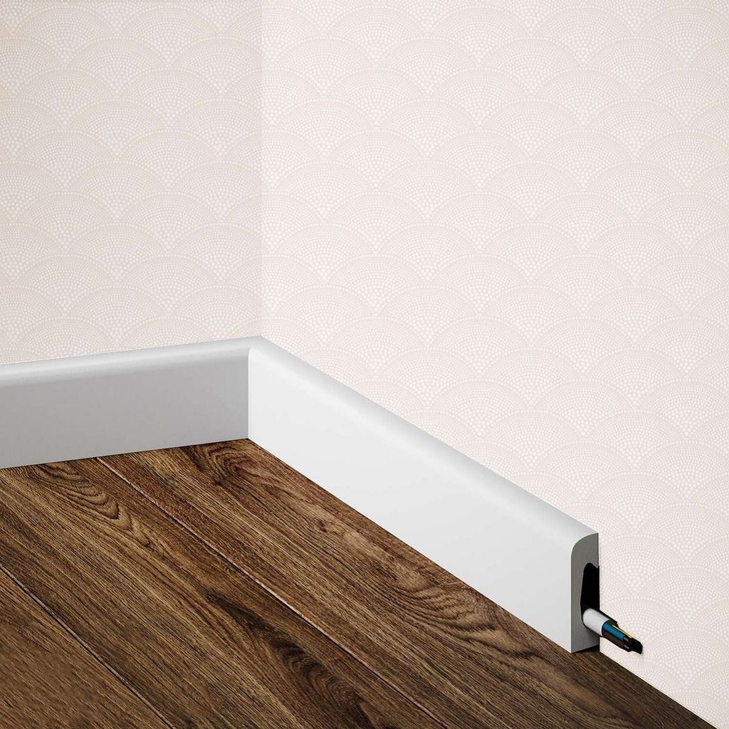 PROVISTON | Sockelleiste | 15 x 50 x 2000 mm | Satin Weiß | Fußleiste | Mit Kabelkanal | Klassisch | Hochwertig | Robust | Langlebig | 1 Stück