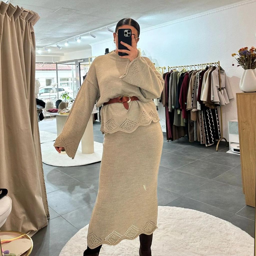 Zweiteiler Set "Lorena" Beige, einem langen Rock & einem Oberteil, 2-teiler, Frauen Kleidung Zweiteilers Oberteil & Rock, Damen Zweiteiler Mode Set