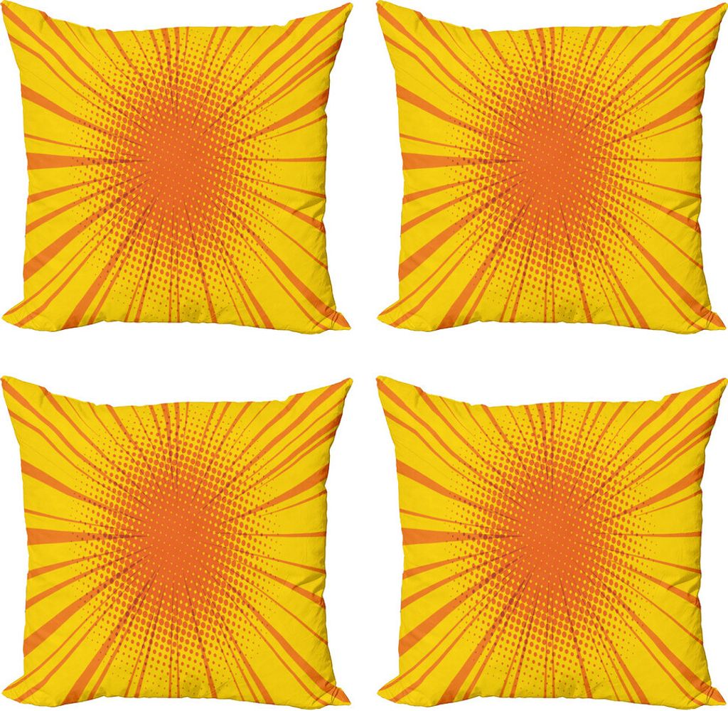 ABAKUHAUS Weinlese-Gelb Kissenbezug Set (4 Stück), Retro Sun Burst, Moderner Doppelseitiger Digitaldruck, 40 cm x 40 cm, Orange und Gelb