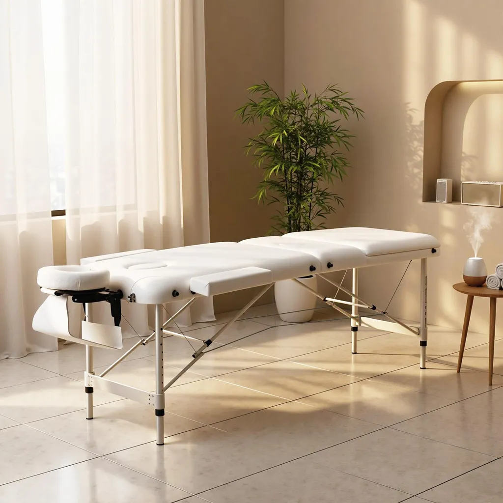 Table de massage pour soins à domicile, pliante et ajustable, Blanc - 2