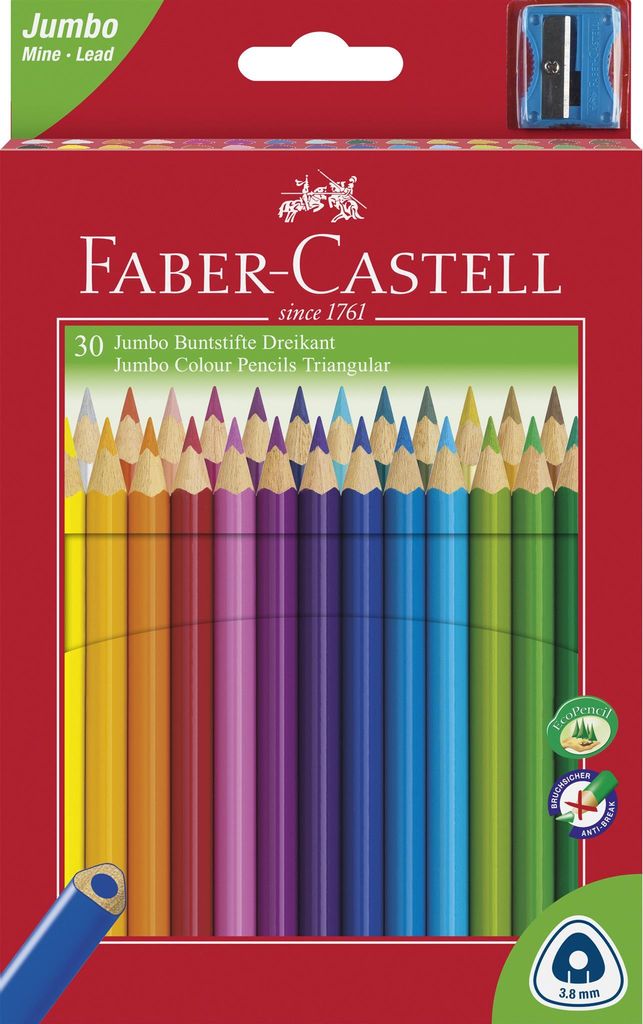FABER CASTELL Trojuholníkové pastelky Jumbo, 30 farieb, s Obrázok produktu 