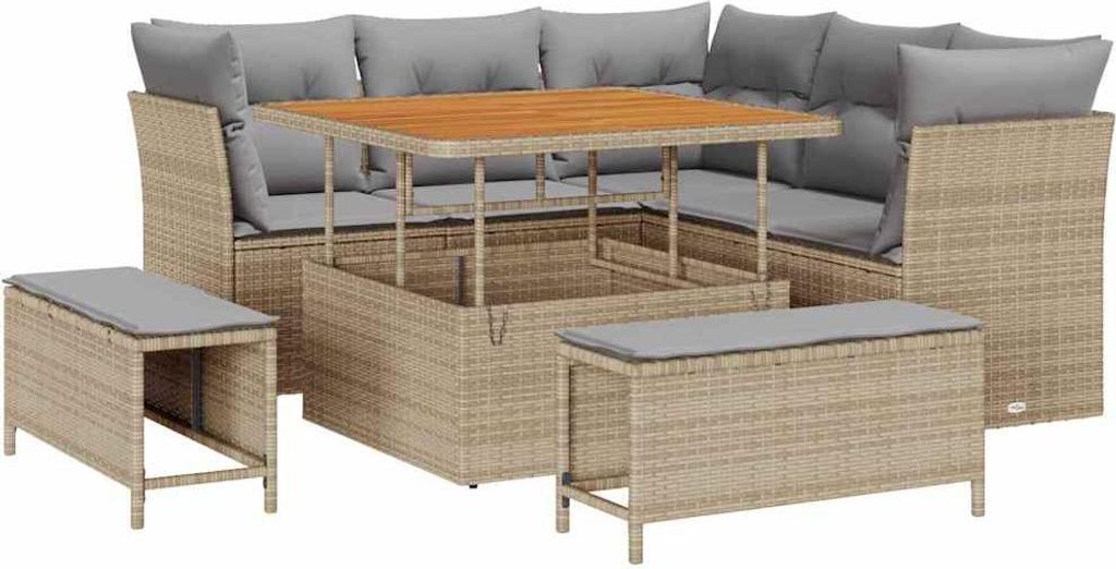 vidaXL Garten-Sofa-Set mit Kissen 8 pcs Beige und Hellgrau