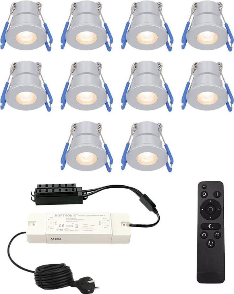 hoftronic Milano Mini LED Einbaustrahler 3W 2700K IP65 Grau 10er Set