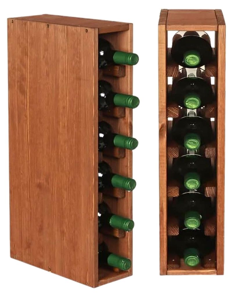 Modulares Weinregal VINCELLAR MOD | HxBxT 60x12x30cm | Schmal Modul für 6 Flaschen | Massives Kiefernholz | Braun geölt