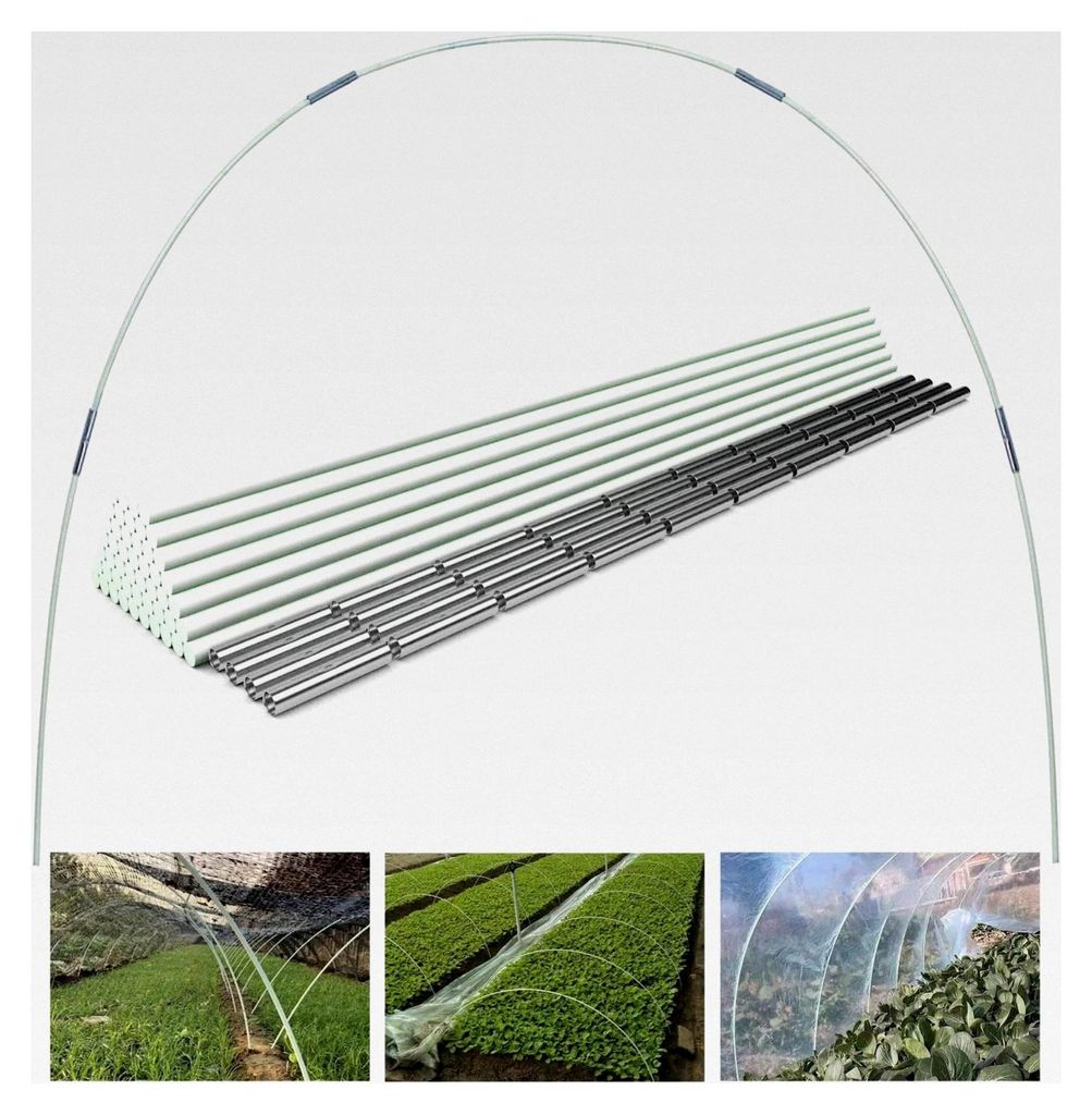 Gewächshaus-Hoops 50 Stück 43 cm Abnehmbare Gewächshaus-Ringe für Pflanzenabdeckung Folientunnel Gewächshausreifen aus Kunststoff und Glasfase...