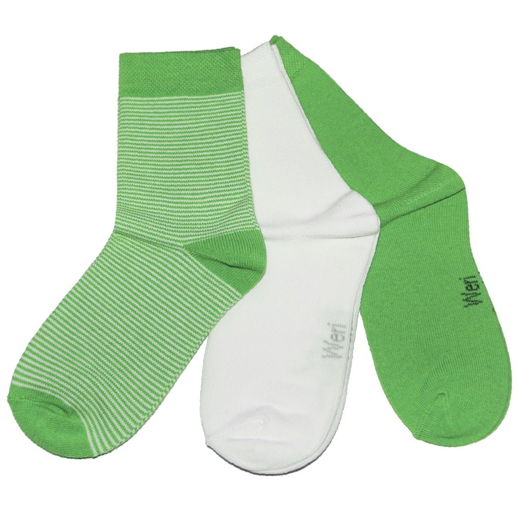 Kinder Socken 3-er Pack aus Baumwolle Feine Ringel Grün Größe 35-38