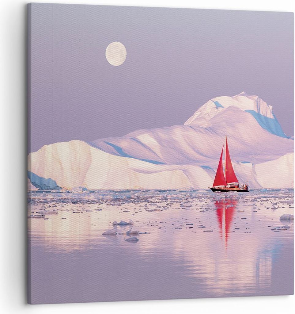 Bild auf Leinwand - Leinwandbild - Einteilig - Segelschiff Mond Gletscher - 50x50cm - Wand Bild - Wanddeko - Wandbilder - Leinwanddruck - Bilder - ...