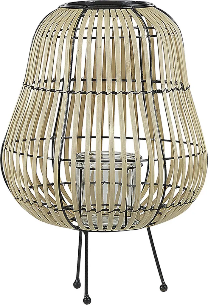 Grande lanterne décorative en bois naturel 44 cm pour intérieur cosy