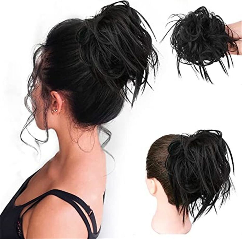 ASKSA Haarteil Dutt Haargummi Tousled Chaotisch Brötchen Elastisches Pferdeschwanz, Schwarz