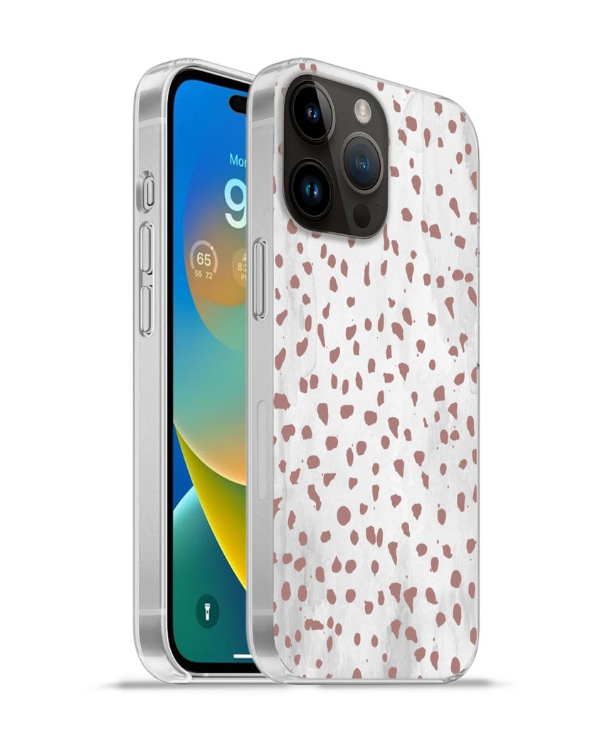 MuchoWow Handyhülle Schutzhülle Hülle für Apple iPhone 14 Pro - Softcase Polka dots - Braun - Weiß Silikon Softcase Handy Hülle - Umschlag