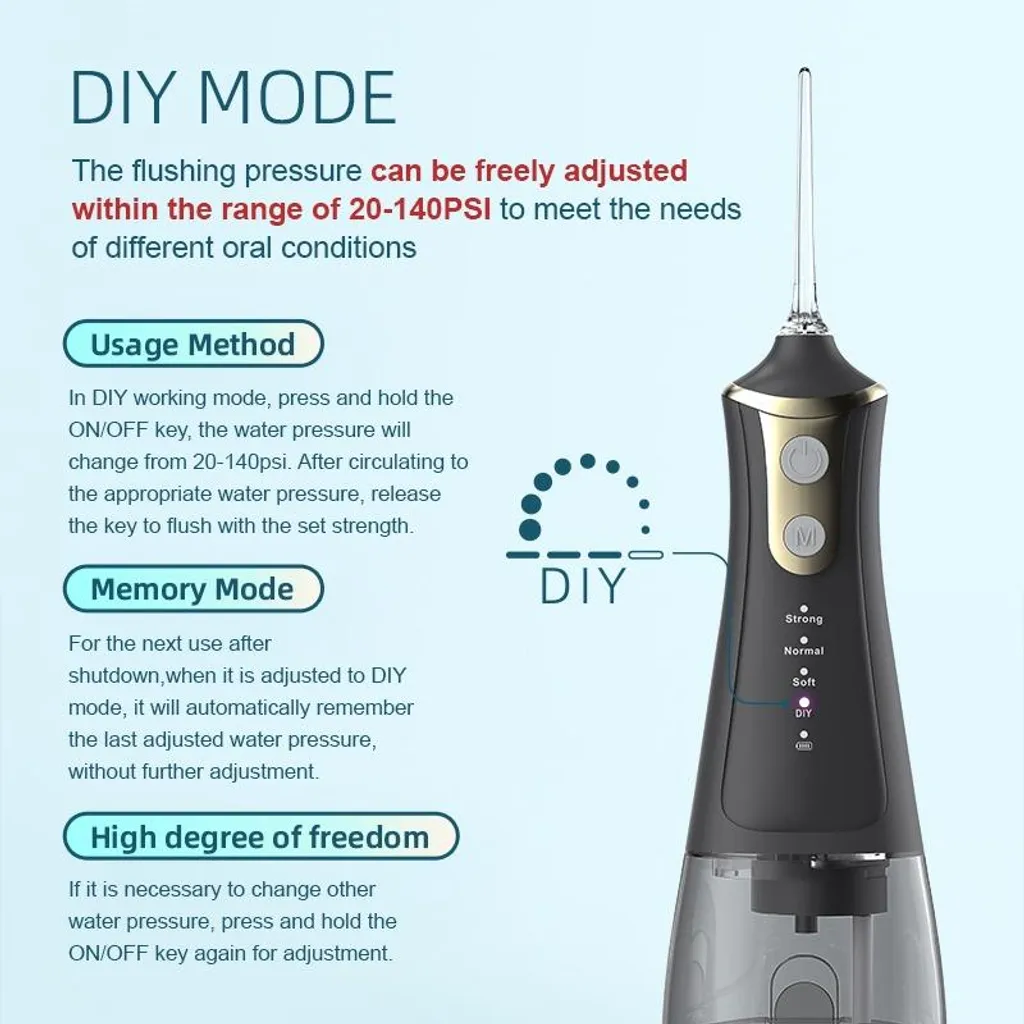 INF Hydropulseur Électrique Portable Noir - 4 Modes & 5 Embouts