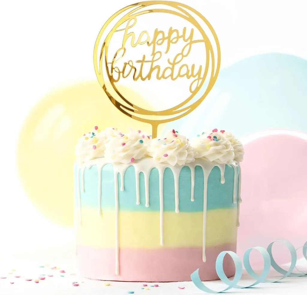 Set 10 Cake Topper Oro Buon Compleanno Acrilico Glitter per Torte - 3