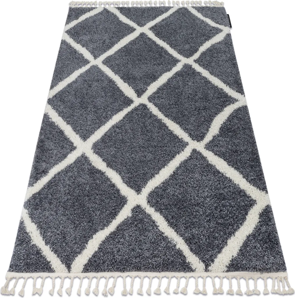 Tapis berbère à franges doux et épais gris/blanc 120x170 modèle B5950
