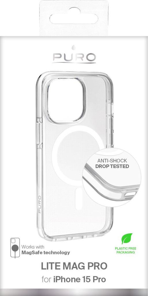Puro Cover aus PC+TPU+TPE mit integrierten Magneten "LITE MAG PRO" für iPhone 15 Pro, Farbe Weiß