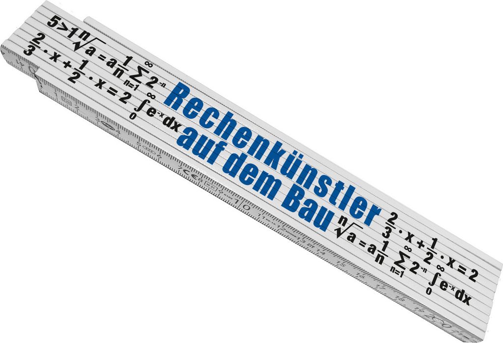 Rechenkünstler auf dem Bau Meterstab aus Holz in Blau-Weiß zum Thema Mathematik