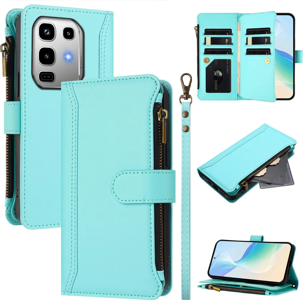 Custodia Viaggio Infinix Note 50 4G Portafoglio Verde Menta con Zip