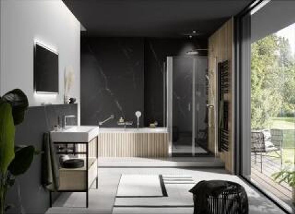 HSK 4841090-68-500 Exklusiv 2.0 Seitenwand Verkürzt zu Pendeltür 900x1750mm Schwarz-Matt Klar Hell mit Edelglas-Beschichtung