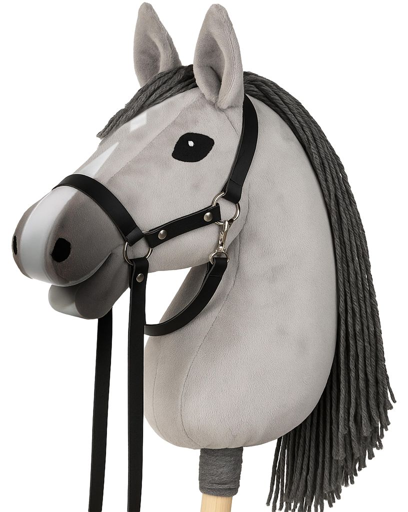 CELMAN Hobby Horse Steckenpferd Grau mit Zaumzeug & Leine – A3 Kopfgröße – Großer Reitspaß für Kinder – Realistisch & Weich – Holzstab